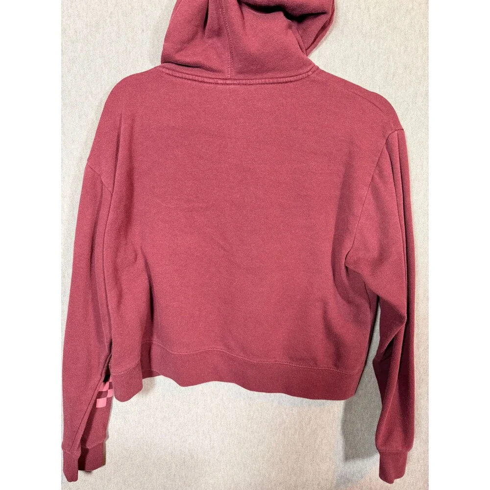 Vans Women's Large Burgundy Full Zip Cropped Hoodie Sweatshirt Checkered Sleeve - Picture 5 of 6